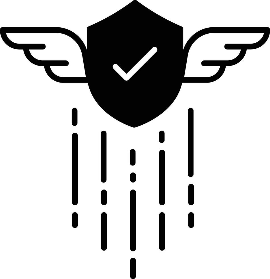 Shield wings solid glyph vector illustration