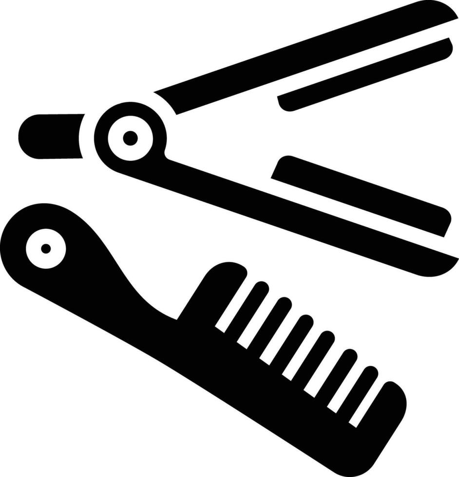 Comb and straightener solid and glyph vector illustration