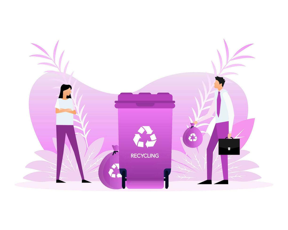 Different colored recycle waste bins vector illustration, Waste types segregation recycling.