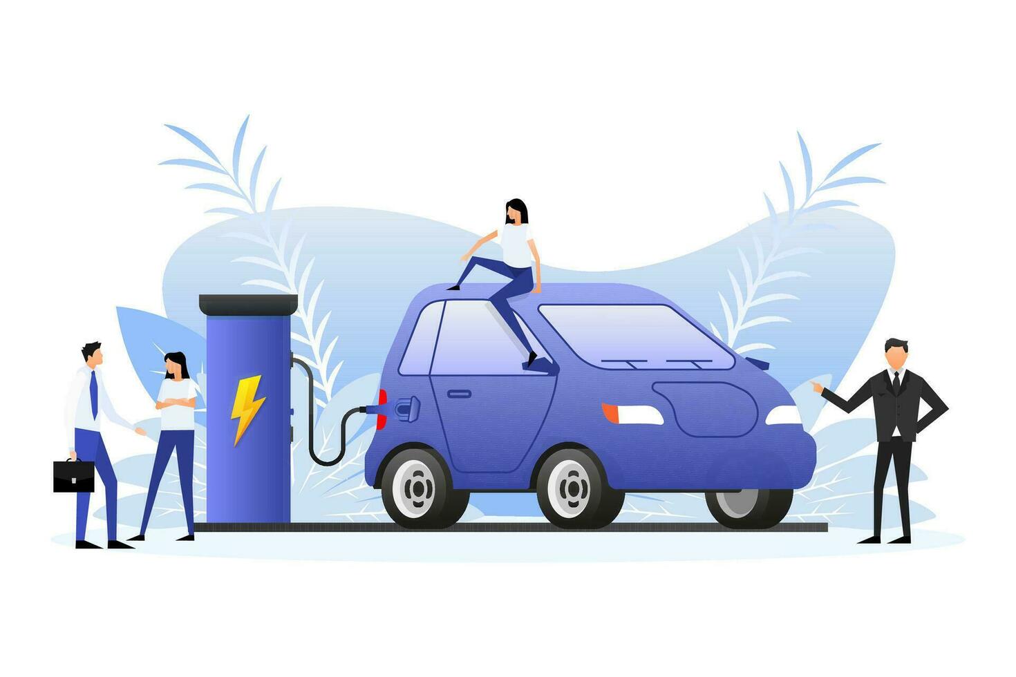 Electric vehicle charging. EV charging. Vector stock illustration