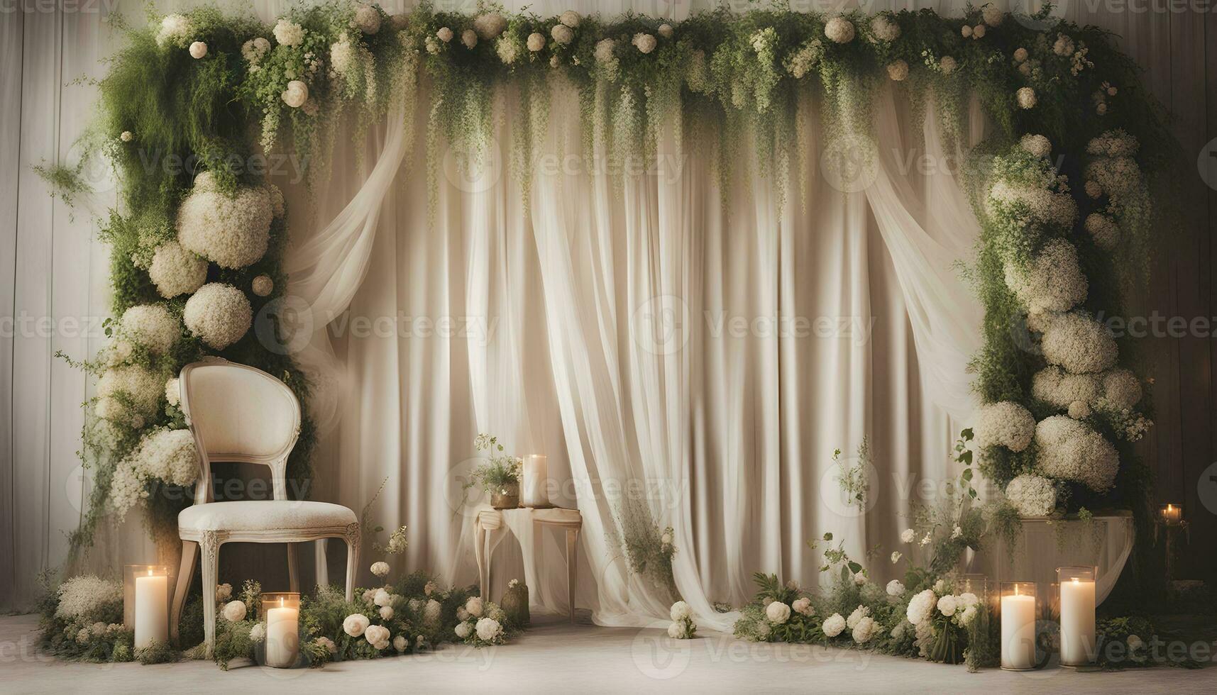 AI generated a wedding backdrop with candles and flowers photo