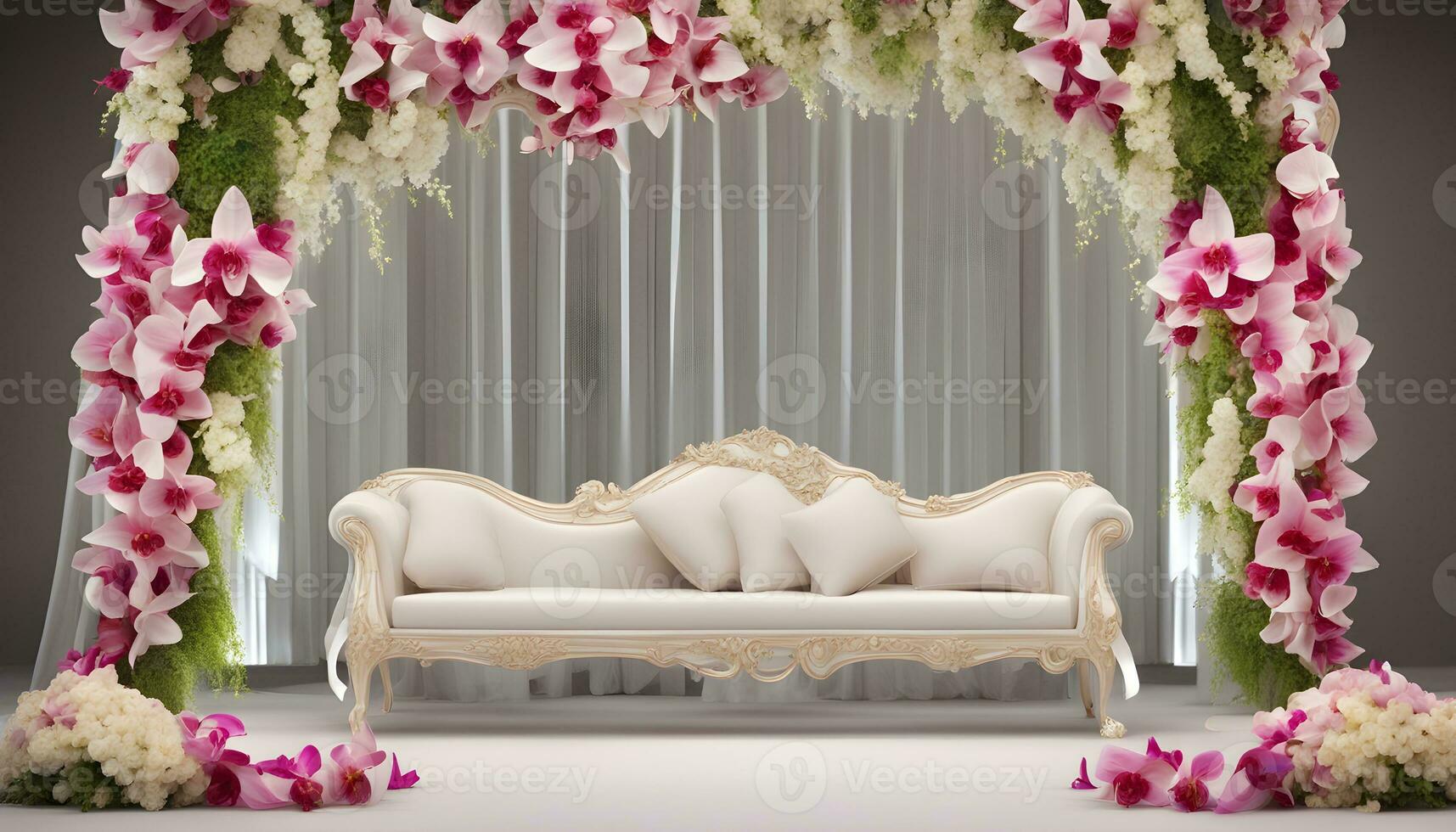 AI generated a white couch with pink flowers on it photo