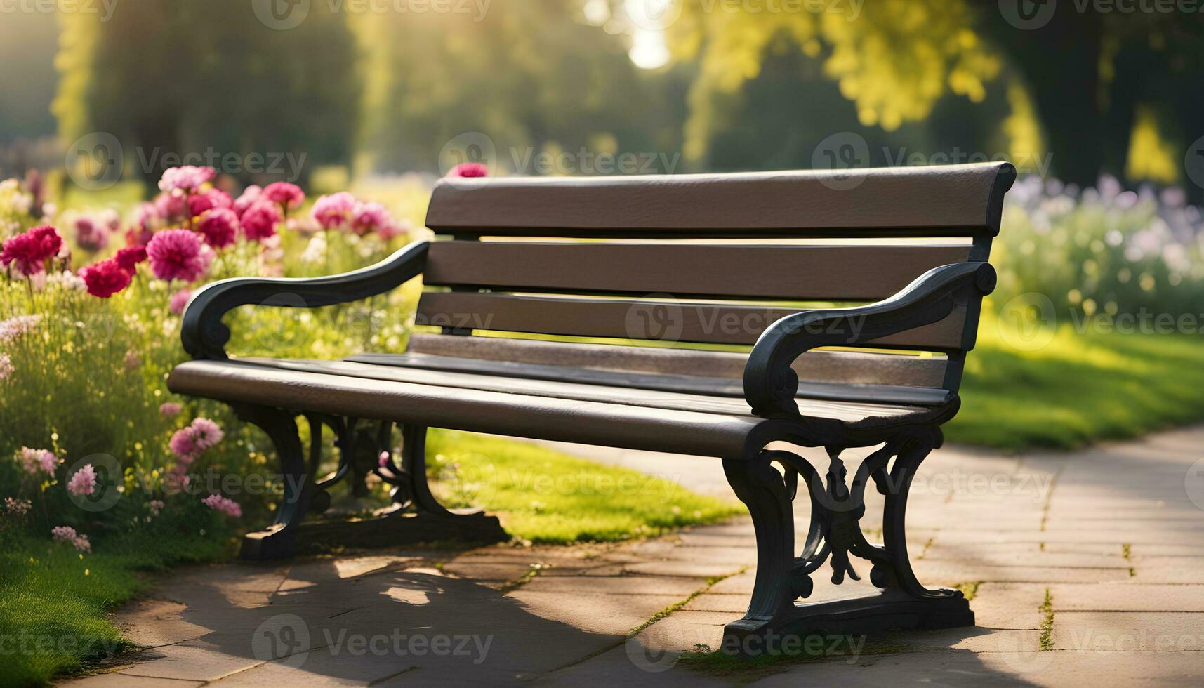 AI generated a bench in a park photo