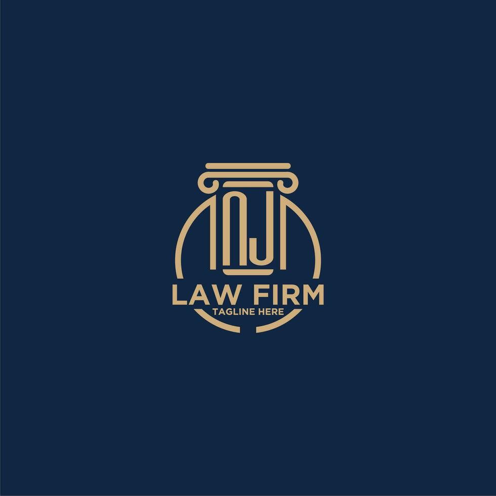 NJ initial monogram for law firm with creative circle line vector