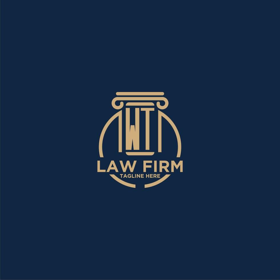 WT initial monogram for law firm with creative circle line vector