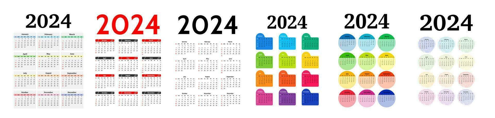 Calendar for 2024 isolated on a white background vector