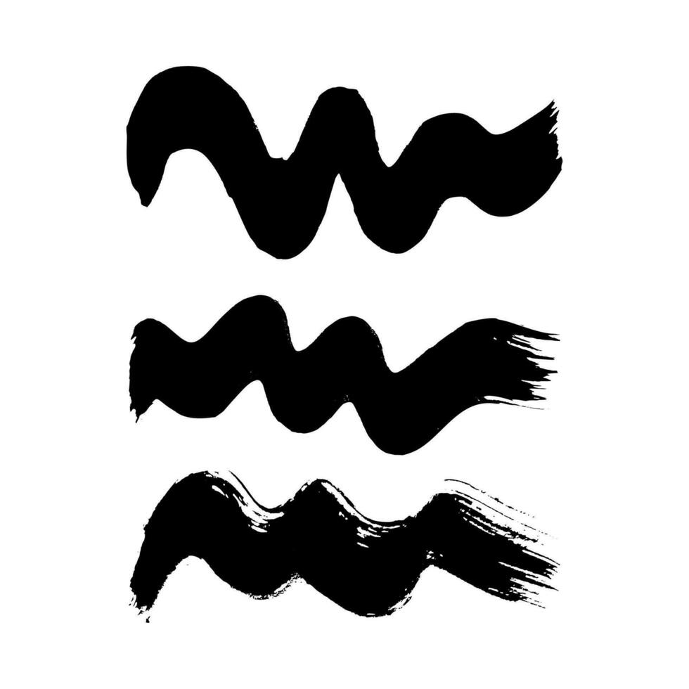 Black wavy grunge brush strokes vector