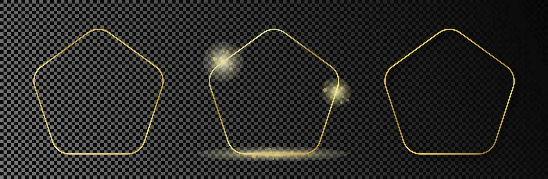 Gold glowing rounded pentagon shape frame vector
