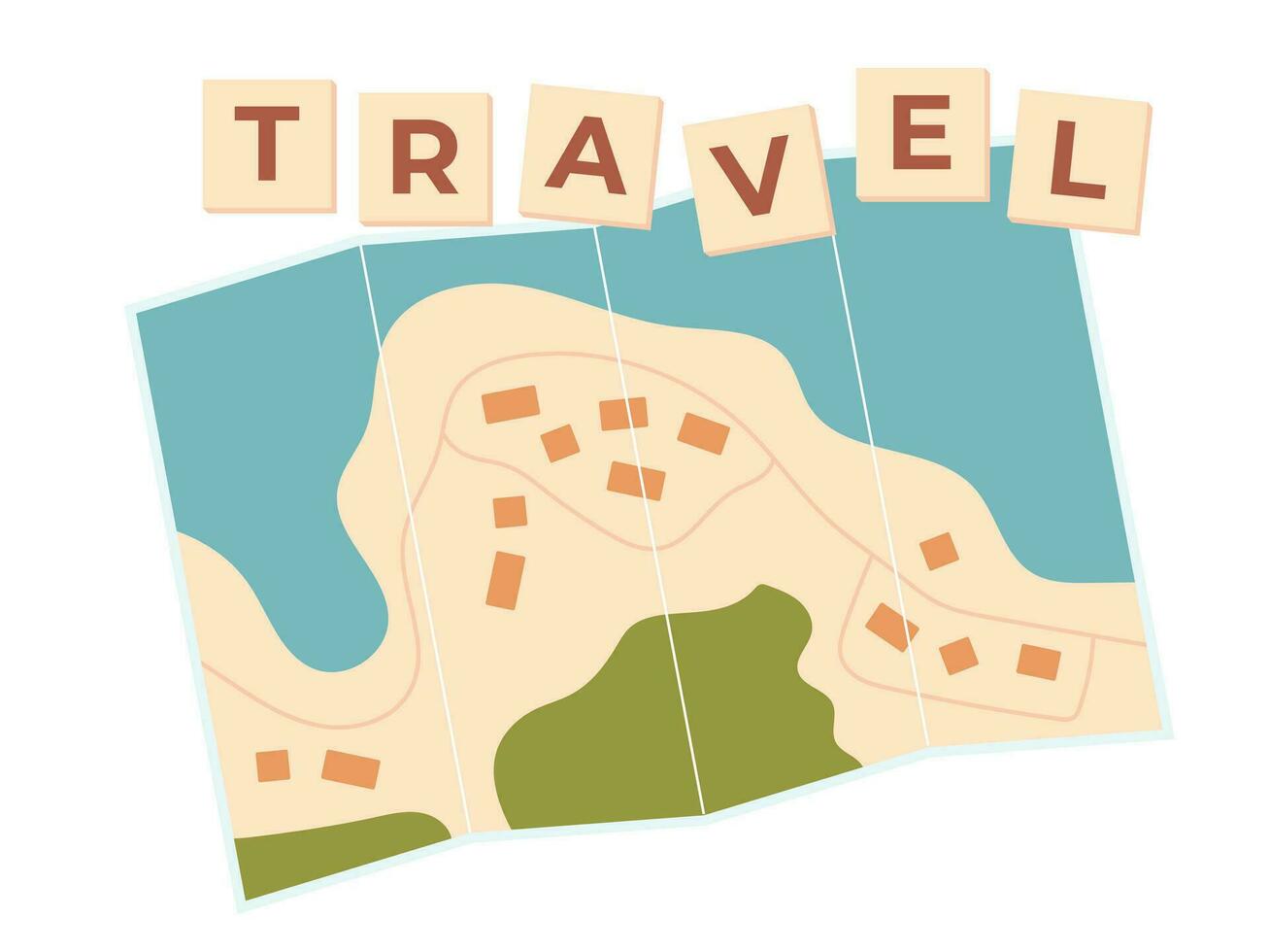 Trip plan on the map Top view. Colorful travel vector flat banner. Design vector illustrations