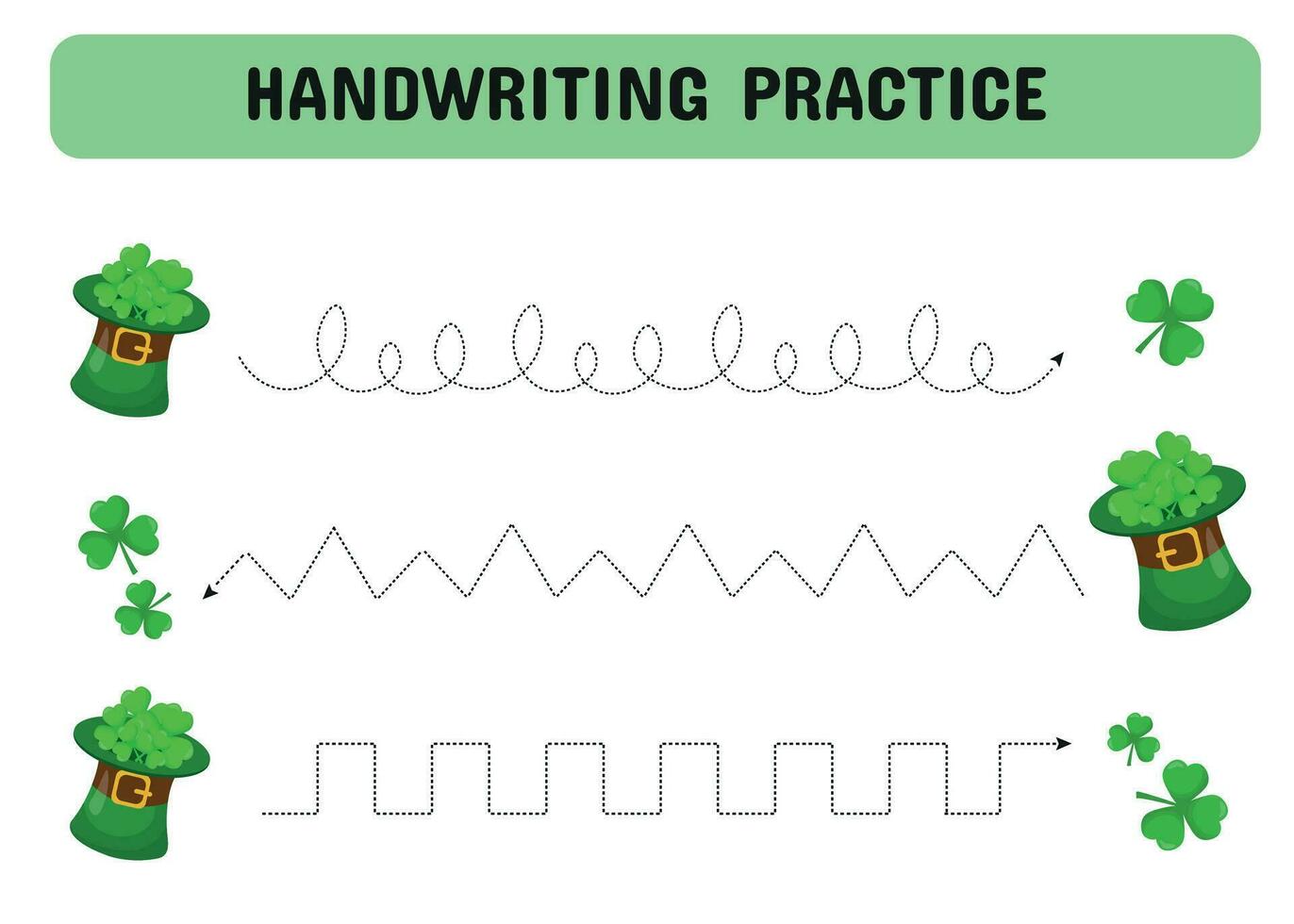 Handwriting practice. Line drawing for children with hat and clover. Early education worksheet for children vector