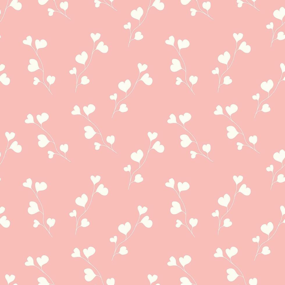 Seamless pattern with twigs with hearts in soft pink color. Design for scrapbooking, cards, paper goods, background, wallpaper, wrapping, fabric and more. Vector illustration