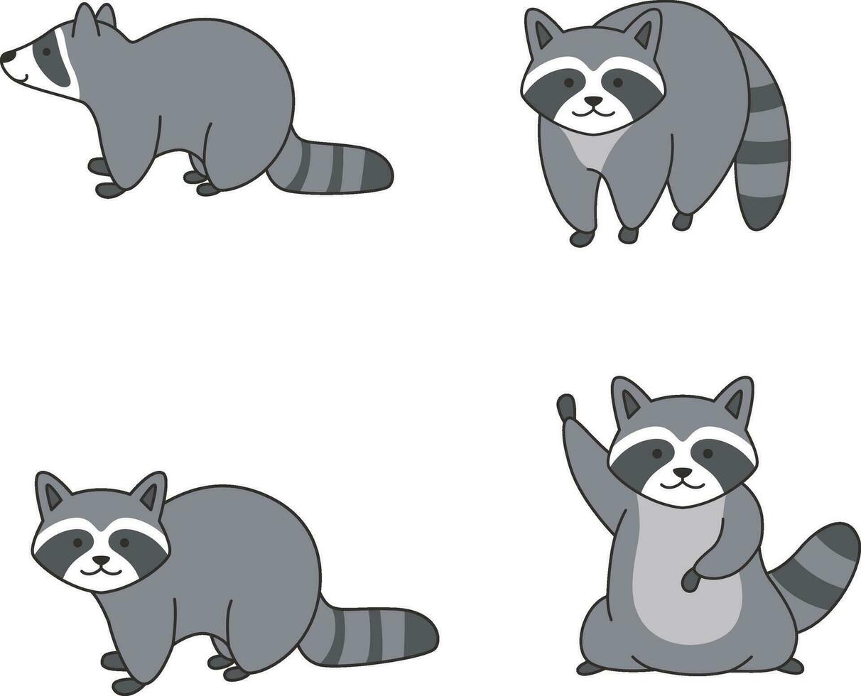 Raccoon icon set. Raccoon vector illustration set.