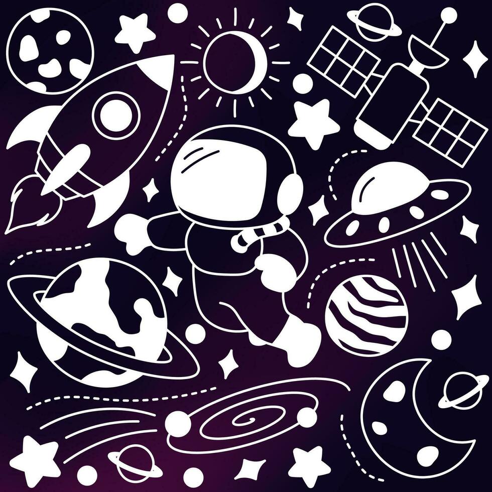 Vector doodle space seamless pattern