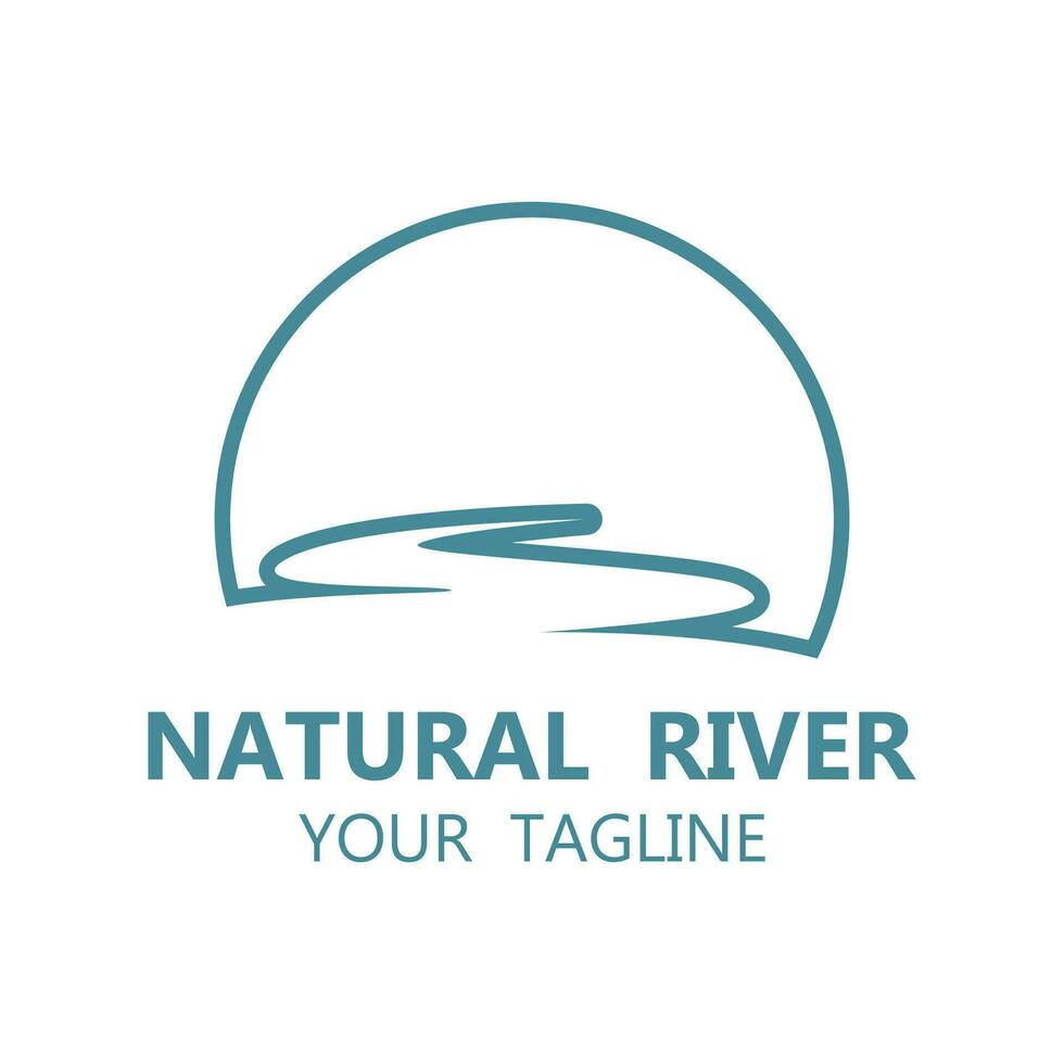 River logo with combination of mountains and farmland with vector concept design. logo for many kind of business, travel agency and nature photographer