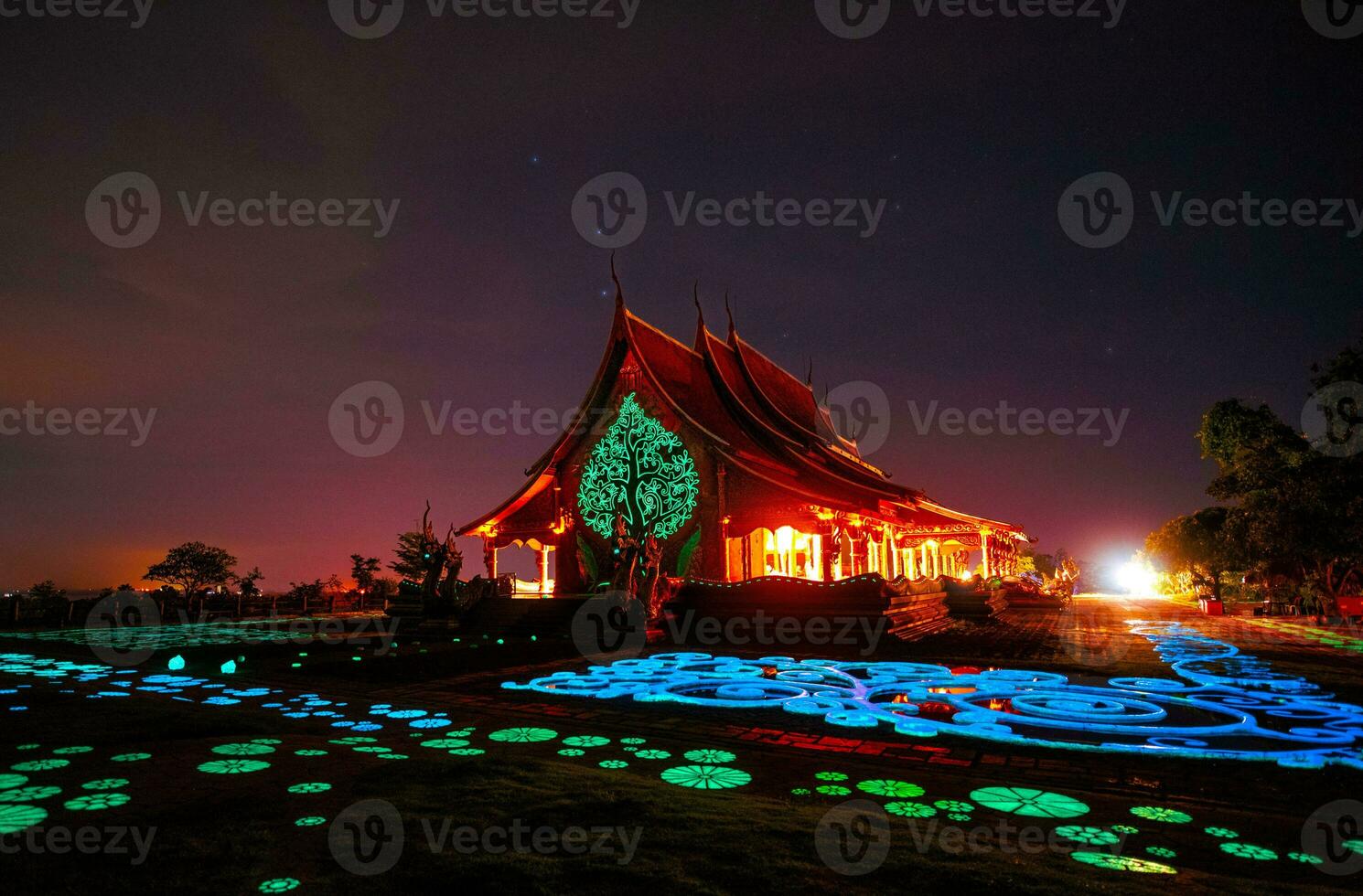 Thailand temple Phu Prao Temple or Sirindhorn Wararam,  temple with beautiful lights that glow at night in Ubon Ratchathani Province, Northeastern region Thailand. photo