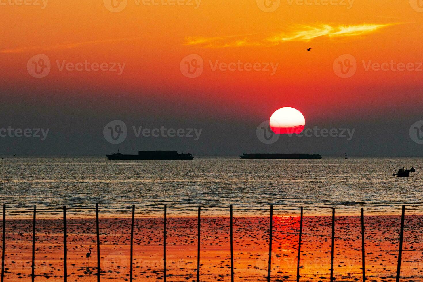 Sunset sky on twilight in the sea Evening with Orange Gold Sunset Nature Sky Background, Horizon Golden Sky, beautiful clouds, Dusk sky photo