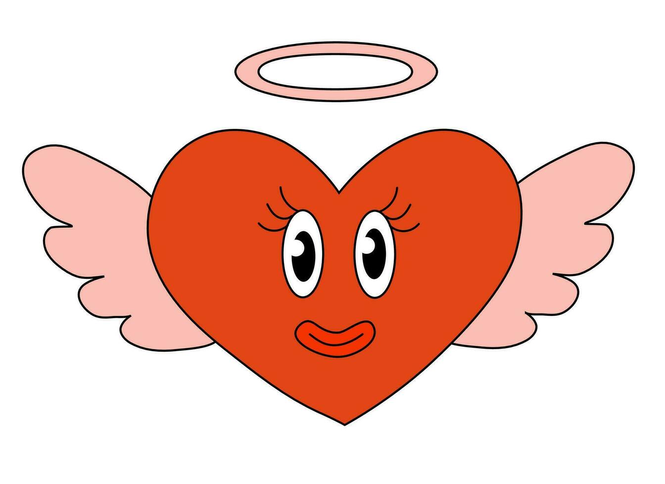 Heart Angel Character for Valentine Day. Mascot in groovy and Y2k style. Vector cartoon illustration.