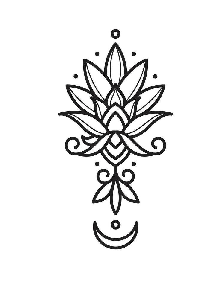 outline lotus flower pattern for Henna and tattoo design vector