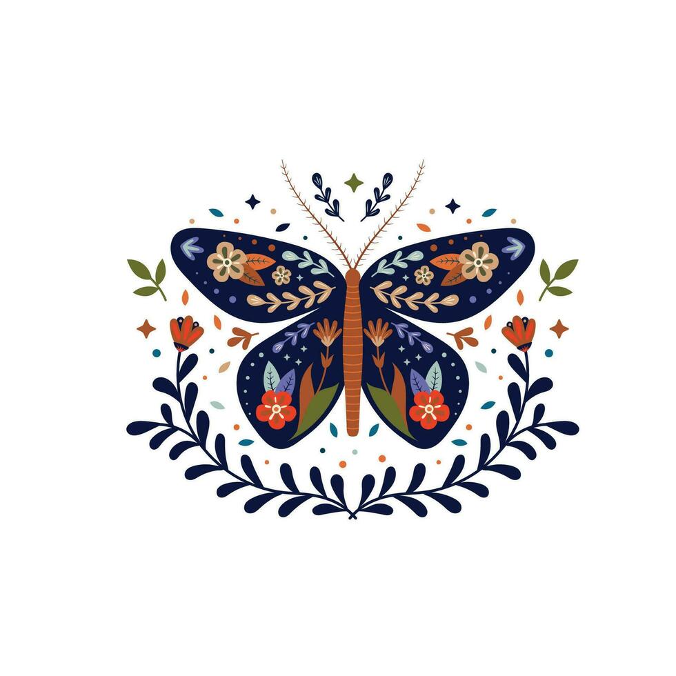 illustration of butterfly folk art decoration design vector