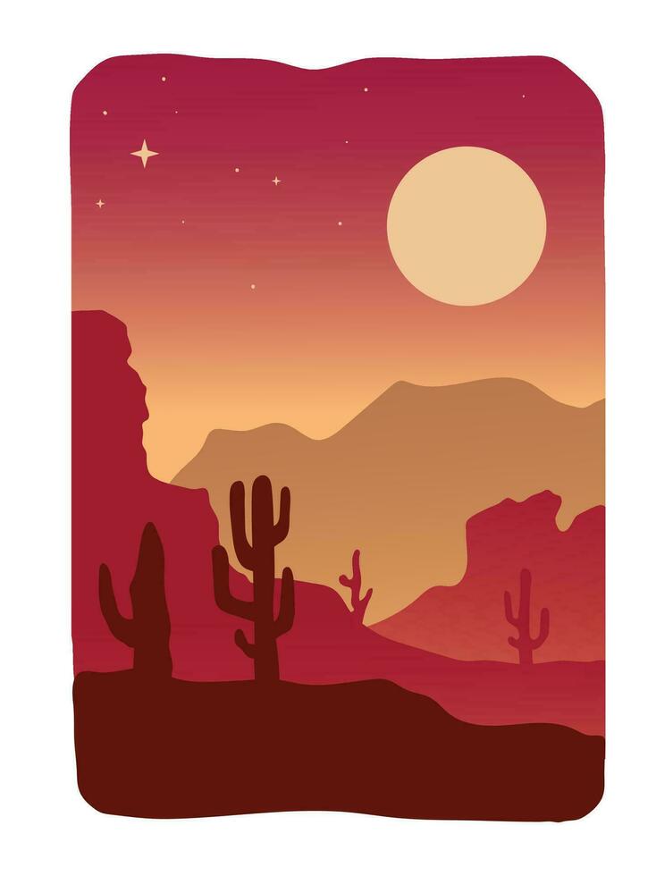 desert landscape with cactus mountains vector