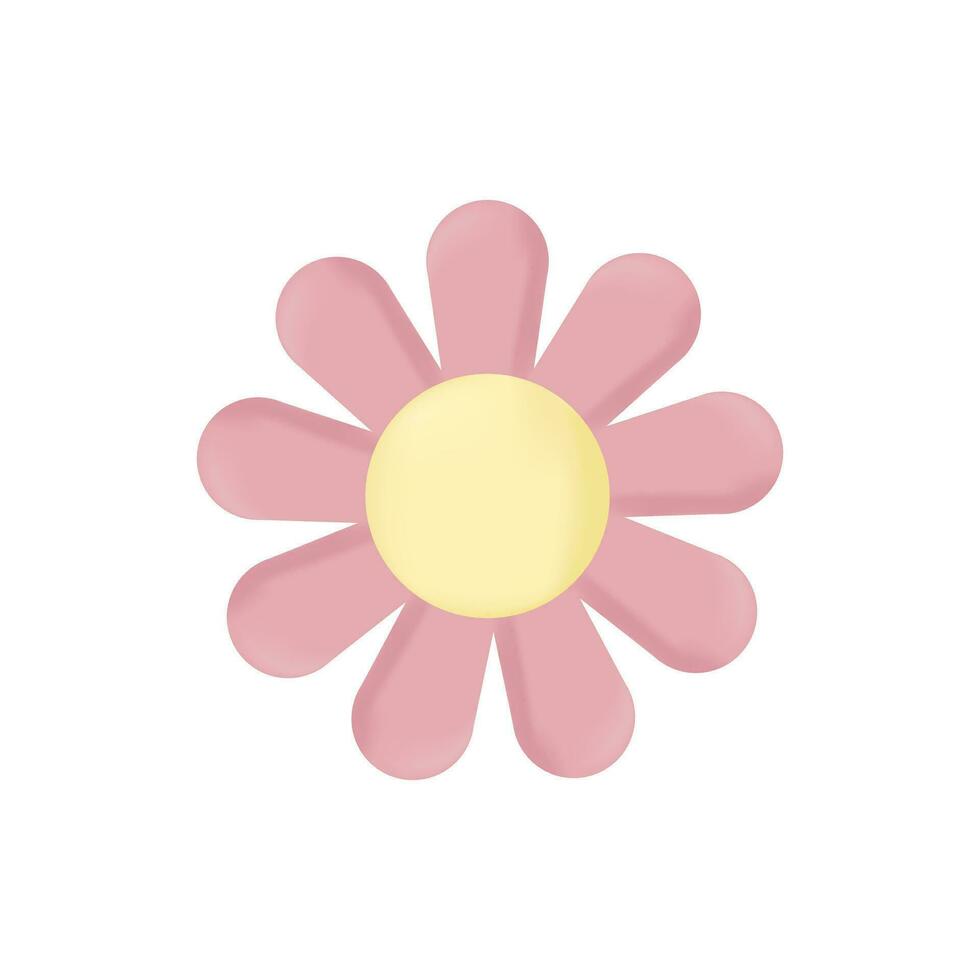 3d icono rosado margarita flor en blanco antecedentes vector