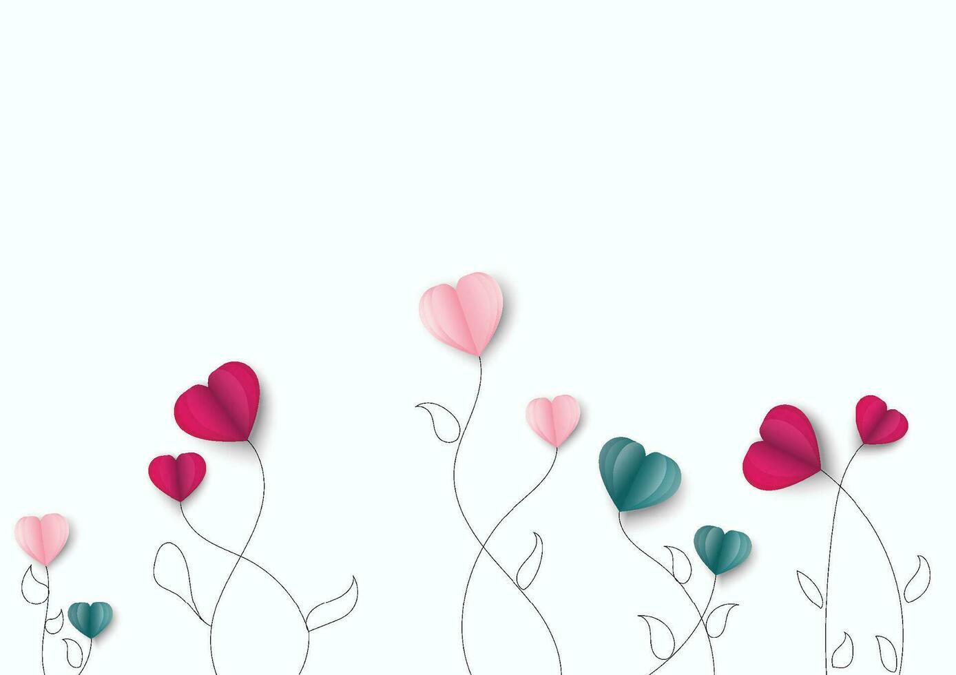 Balloons trees on white background.Heart shaped balloons icon.Valentines day, Paper art style of valentine's day, vector love elements background.