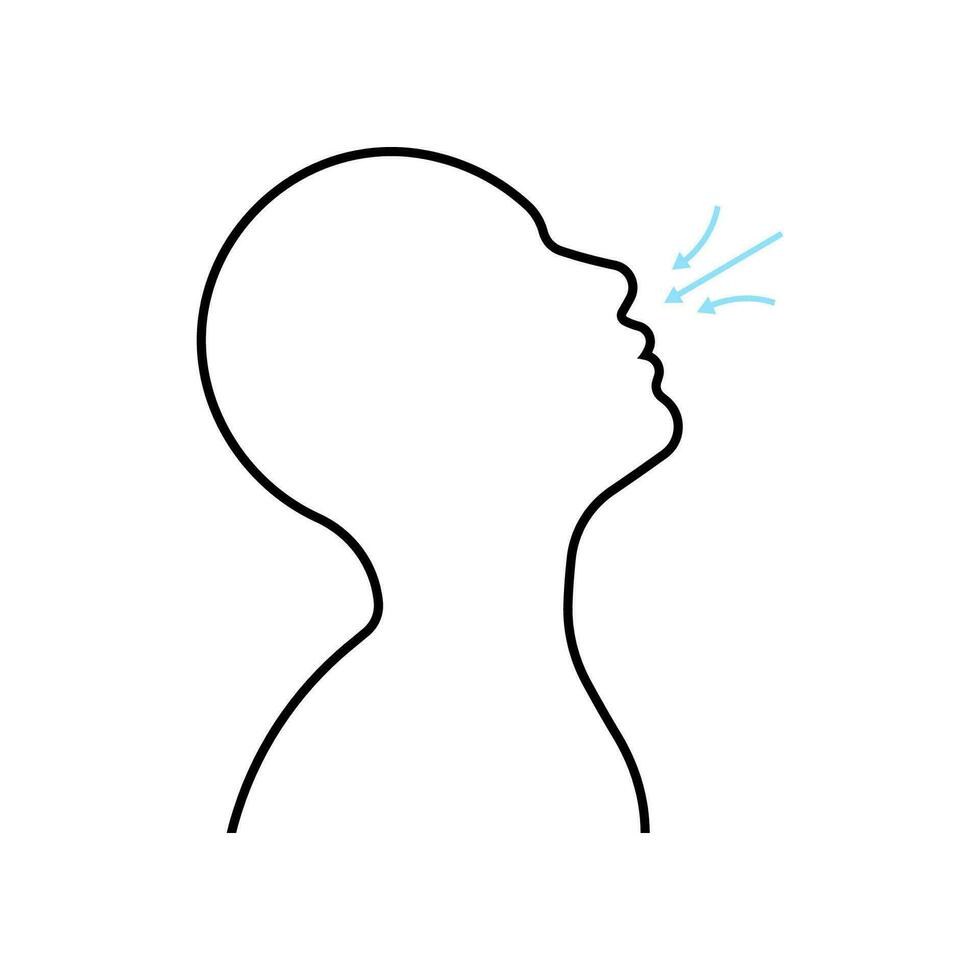 Human head breathing line art vector isolated on white background.