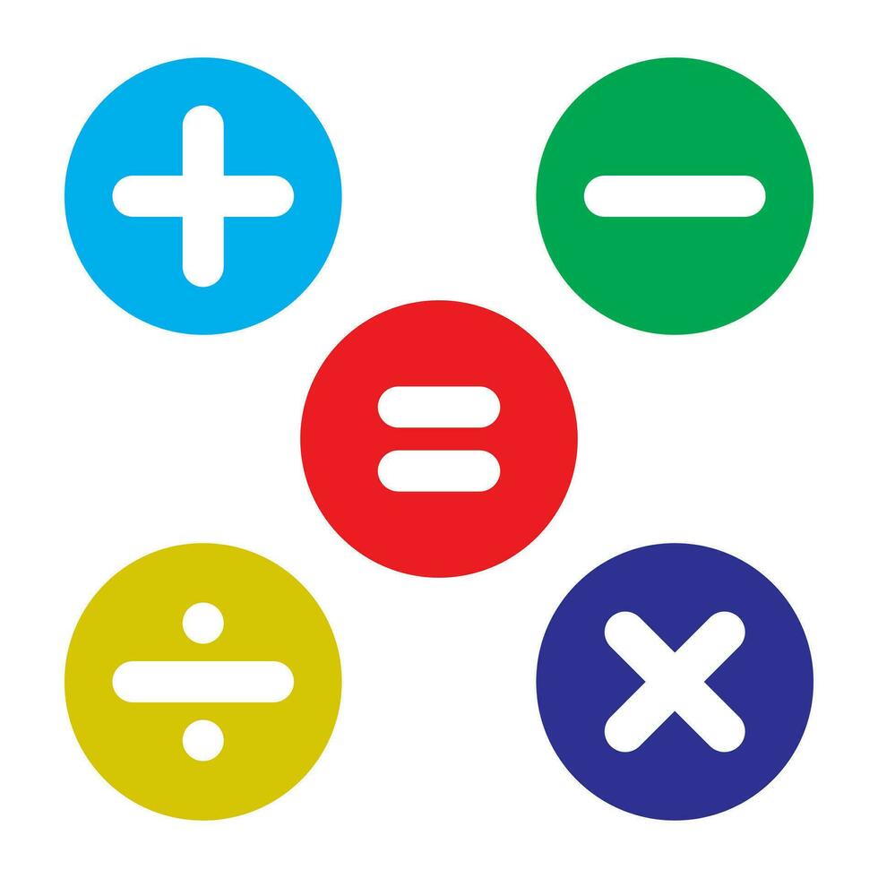 Calculator key icon vector in colorful style. Addition, subtraction, division, multiplication, and equality symbol