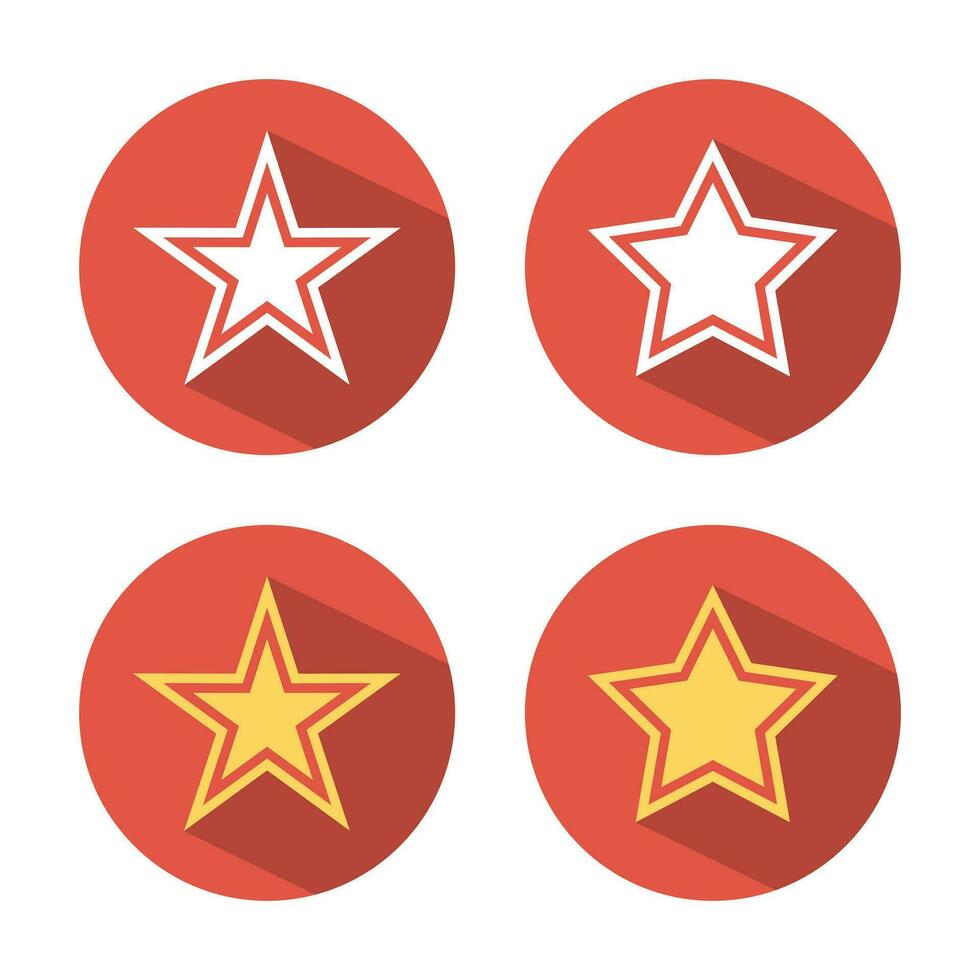 Star icon vector with long shadow. Stars symbol on red circle