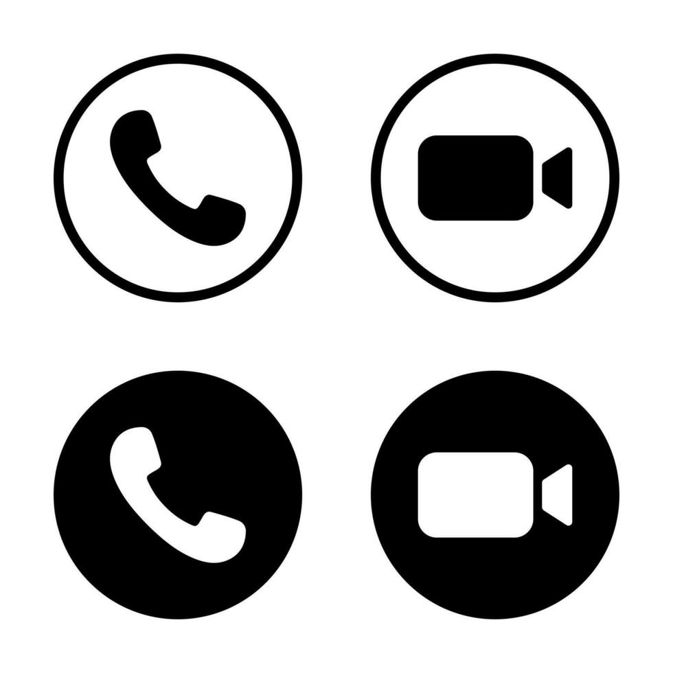 Video call icon on black circle. Handset and camera button vectorVideo call icon on black circle. Handset and camera button vectorVideo call icon on black circle. Handset and camera button vector