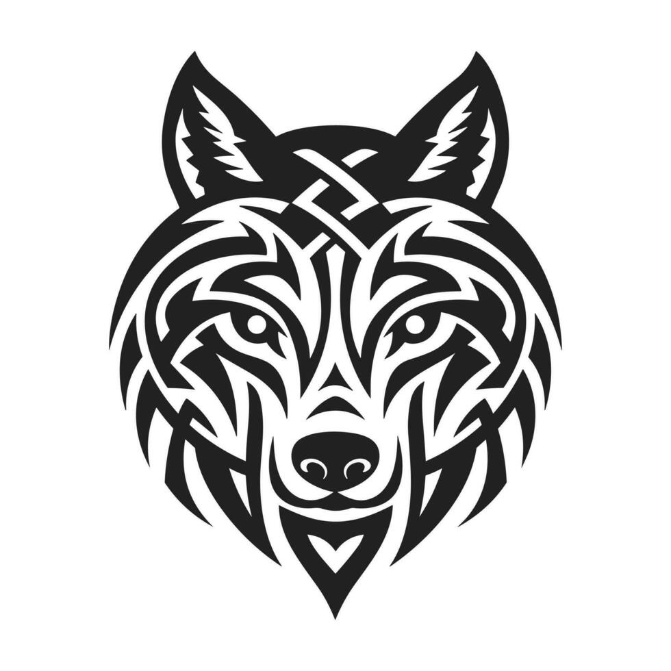 Tribal tattoo of the wolf head in Celtic and Nordic ornament flat style design vector illustration.