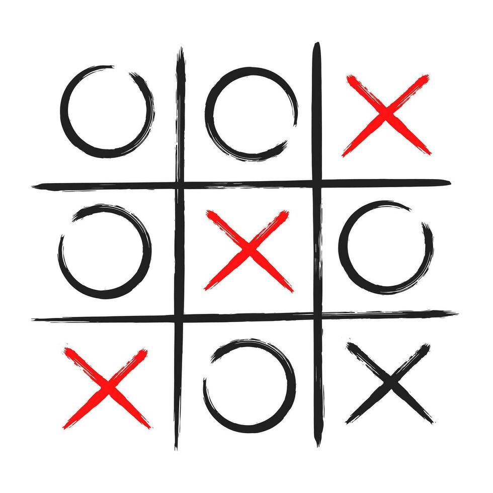 Tic tac toe xo game hand drawn grid doodle template vector illustration.