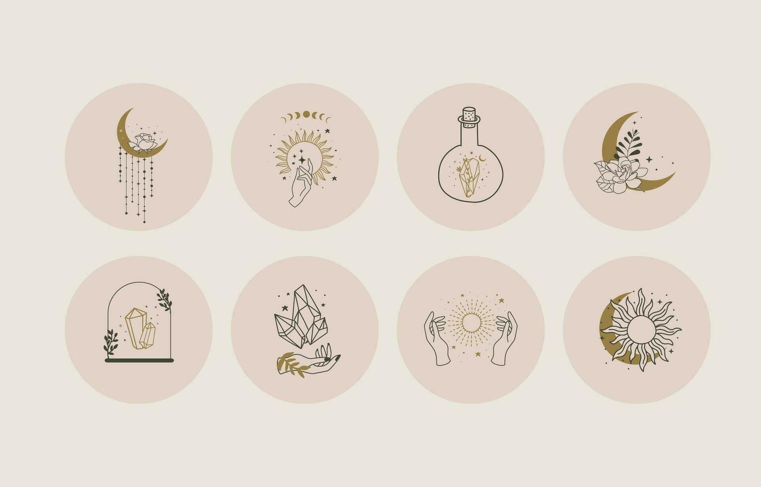 collection of mystic icon use for boho occult design vector