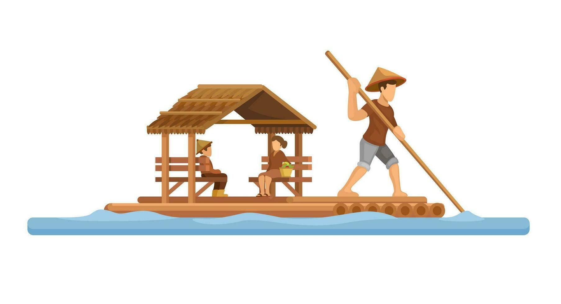 bambú balsa tradicional agua transporte en pueblos ilustración vector