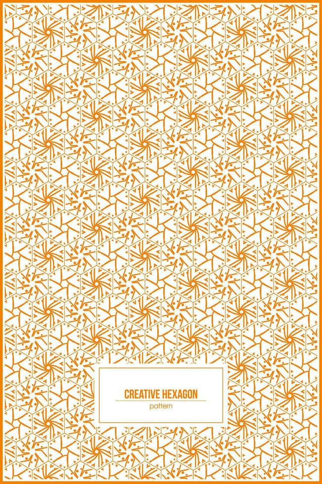 creative orange hexagon pattern with doodle style vector