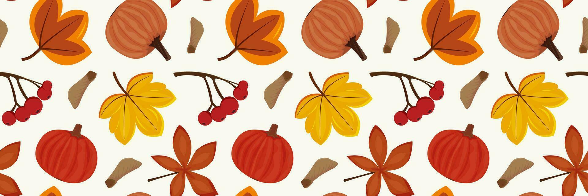 Seamless pattern with orange pumpkins and leaves. Isolated on white background. Design of wallpaper, wrapping paper, bedding, cover vector