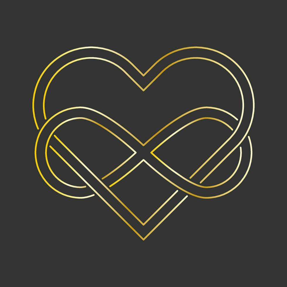 Love forever sign, thin line. Intertwined Heart with the sign of Infinity. Vector illustration on black background