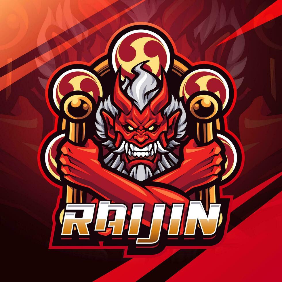 diseño de logotipo de mascota raijin esport vector