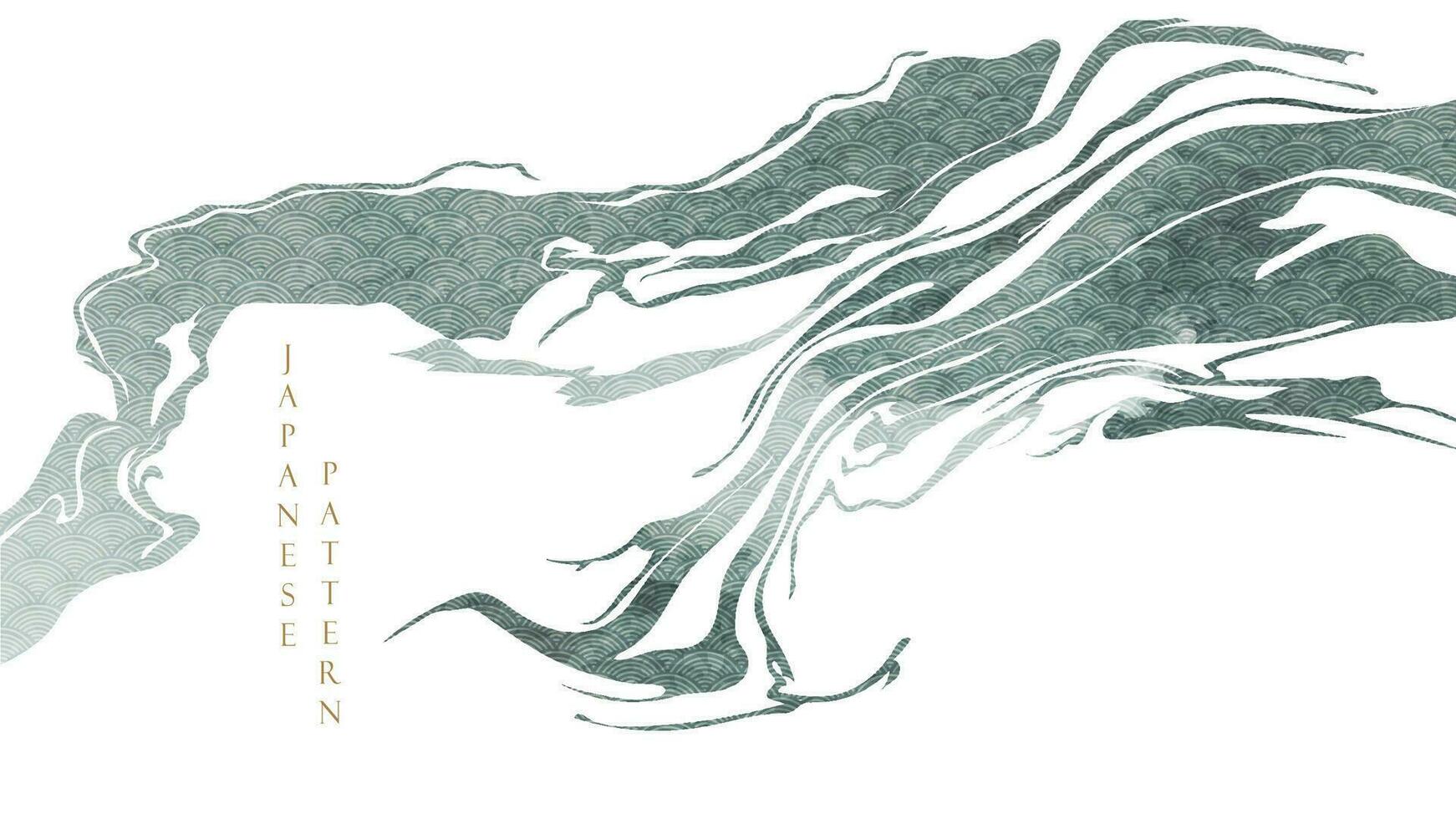 Grey texture with Japanese wave pattern in vintage style. Abstract art  landscape banner design with brush stroke watercolor texture vector. vector