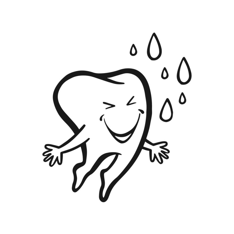 satisfecho personaje diente lavados debajo agua, oral higiene, contorno vector