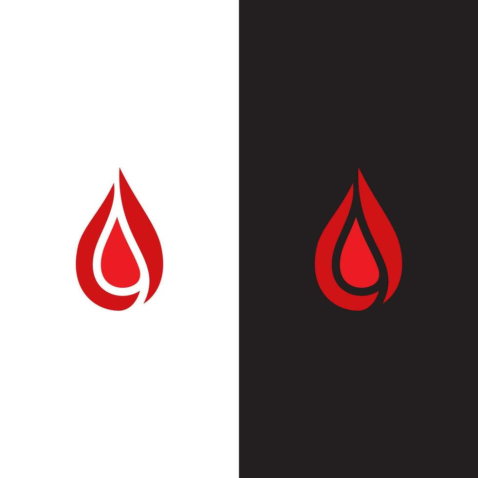 a red and black logo with a drop of blood or fire vector