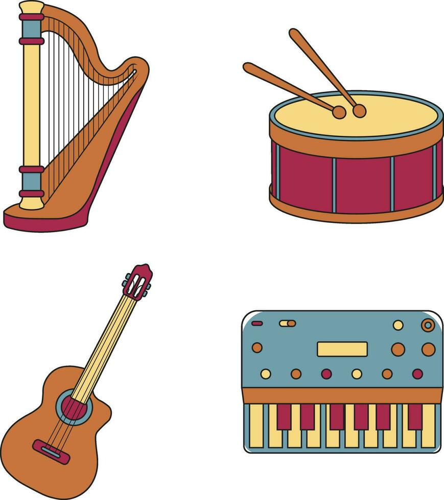 conjunto de diferente musical instrumento. en plano diseño. vector ilustración.