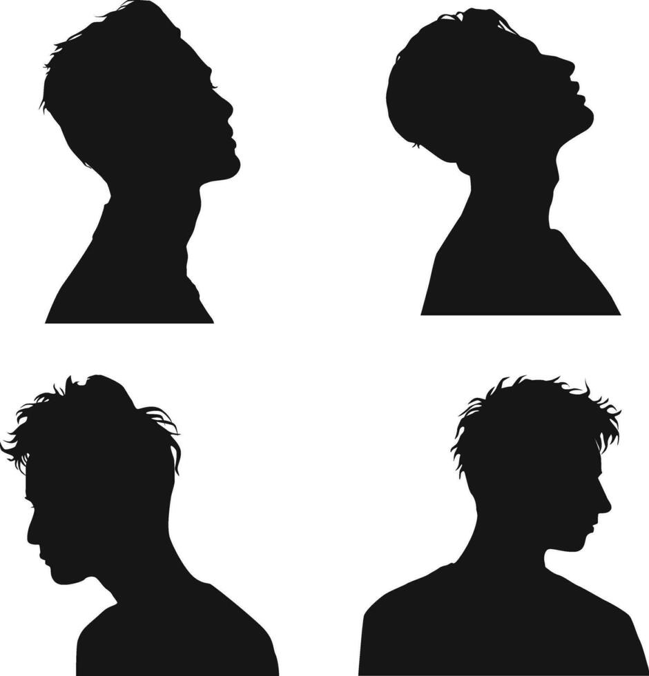 Set of Man Head Silhouette. Isolated Vector