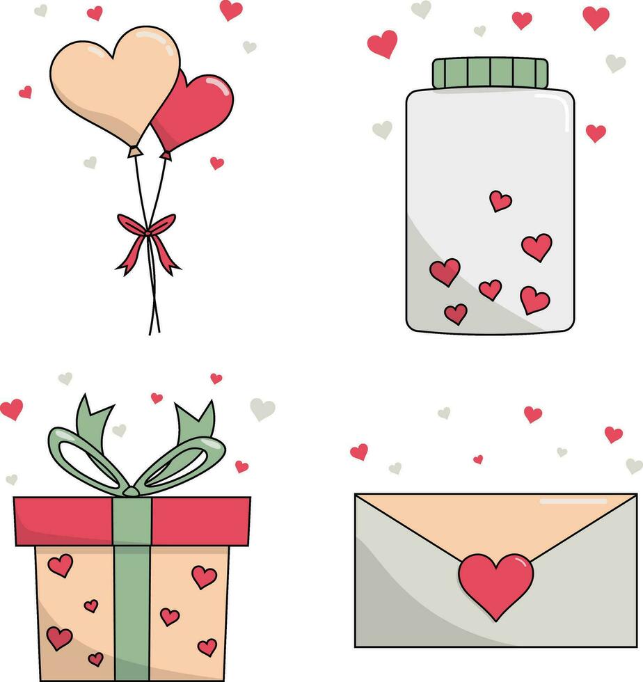 Valentine's Day Sticker Set. Isolated On White Background vector