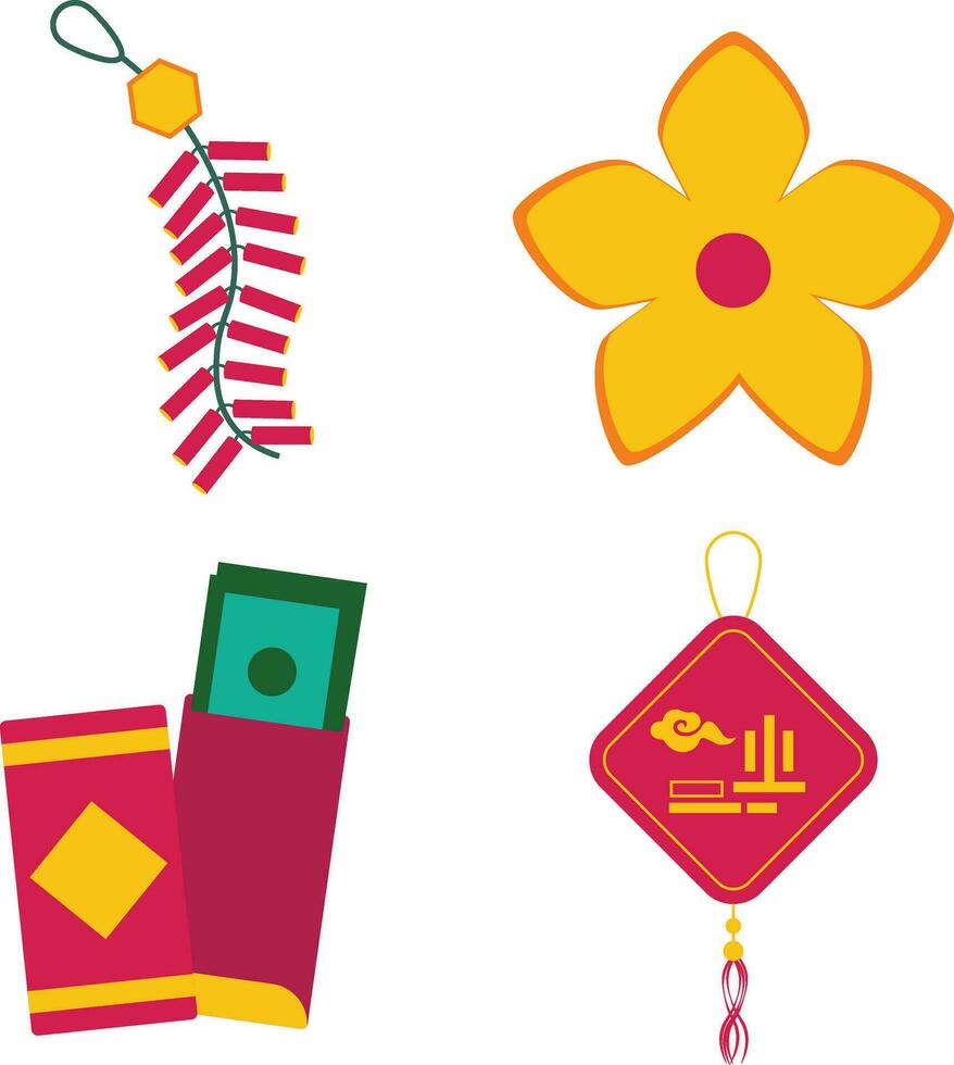 Collection of Chinese New Year. Flat Cartoon Style. Vector Icons