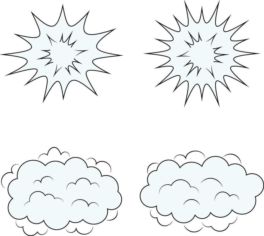 Comics Explosion Clouds With Flat Cartoon Style. Vector Illustration