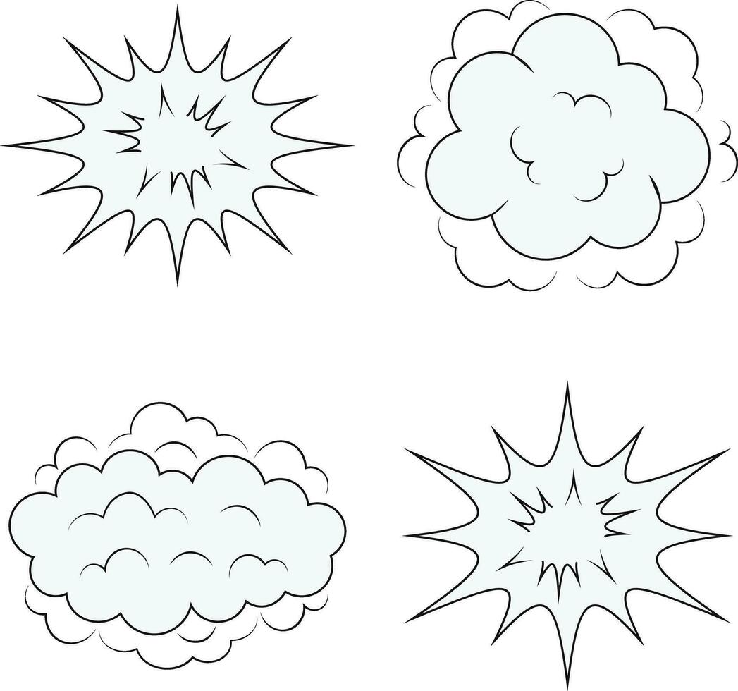Comics Explosion Clouds With Flat Cartoon Style. Vector Illustration