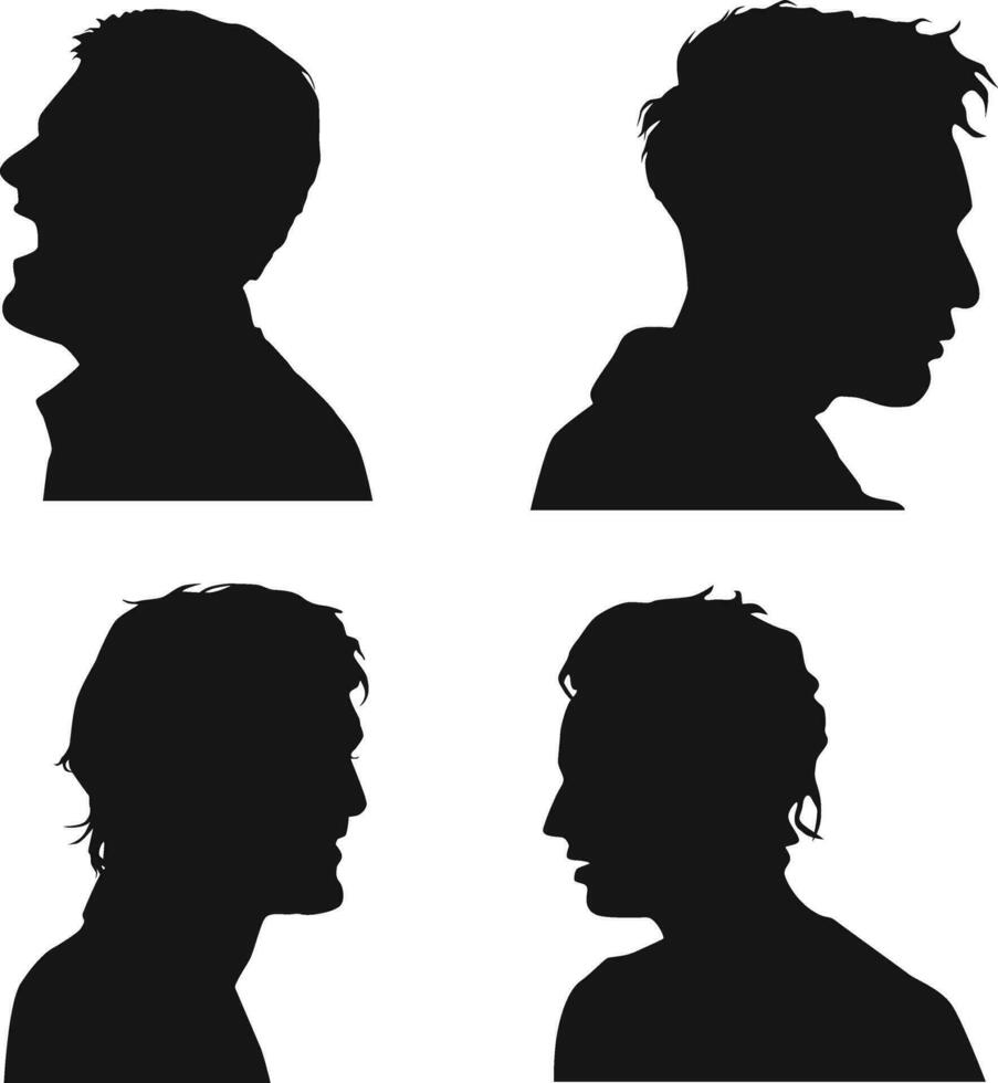 Set of Man Head Silhouette. Isolated Vector