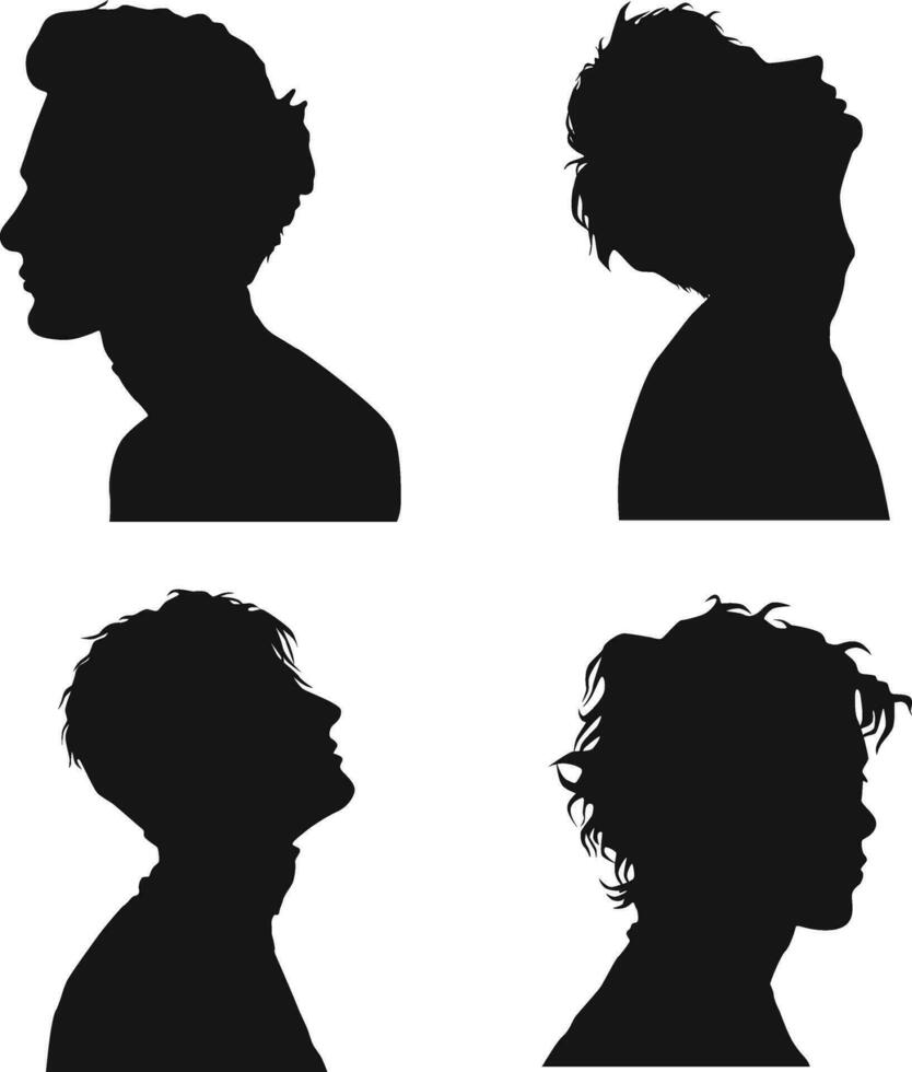 Set of Man Head Silhouette. Isolated Vector