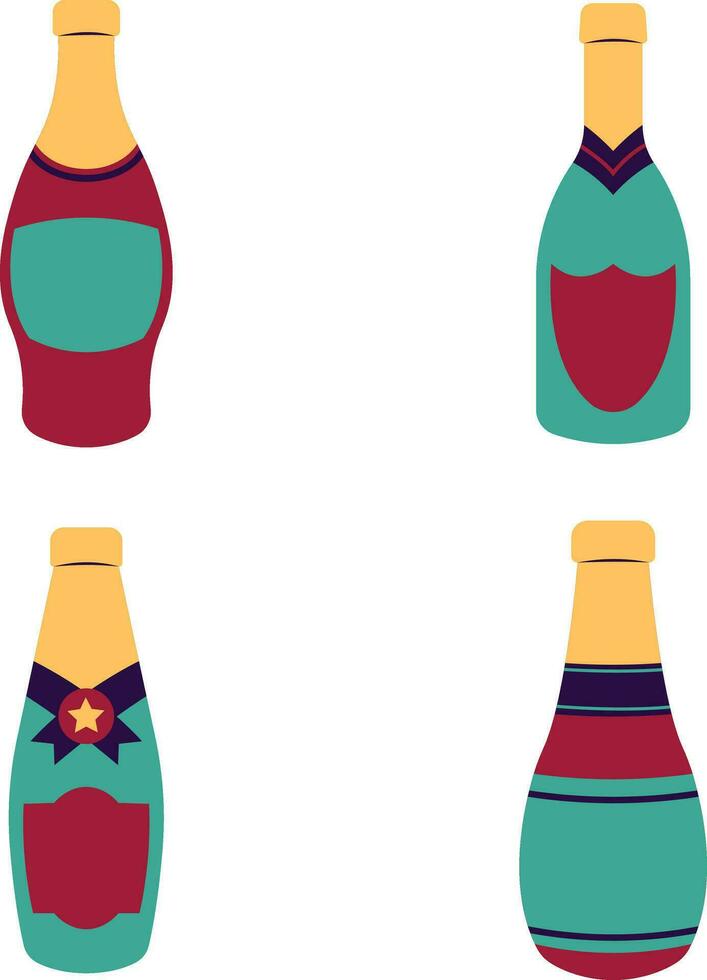 Set of Various Bottles. Flat Cartoon Style. Isolated On White Background vector